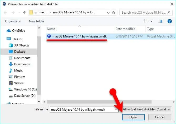 Select the VMDK Image file