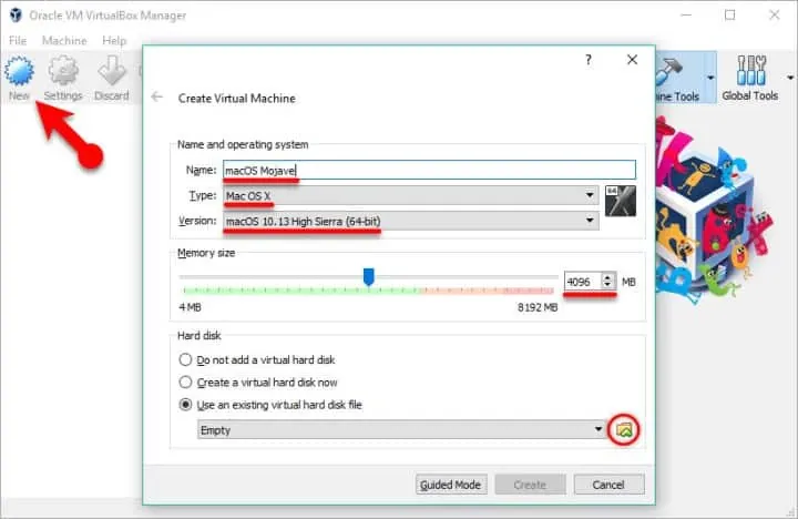 create new virtual machine